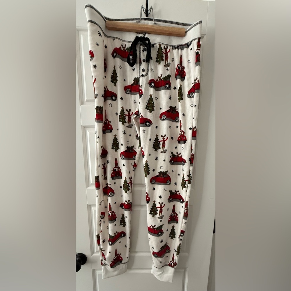 PJ Salvage Sz XL Red and White Mens Pajama Reindeer,Red Cars Drawstring Bottoms